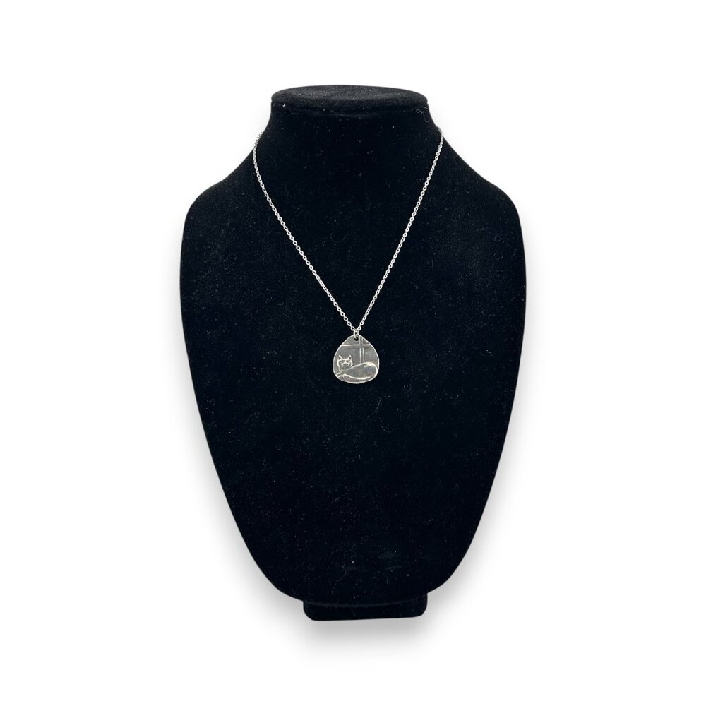Pewter Cat in a Window Necklace Double Sided Pendant - Picture 4 of 7